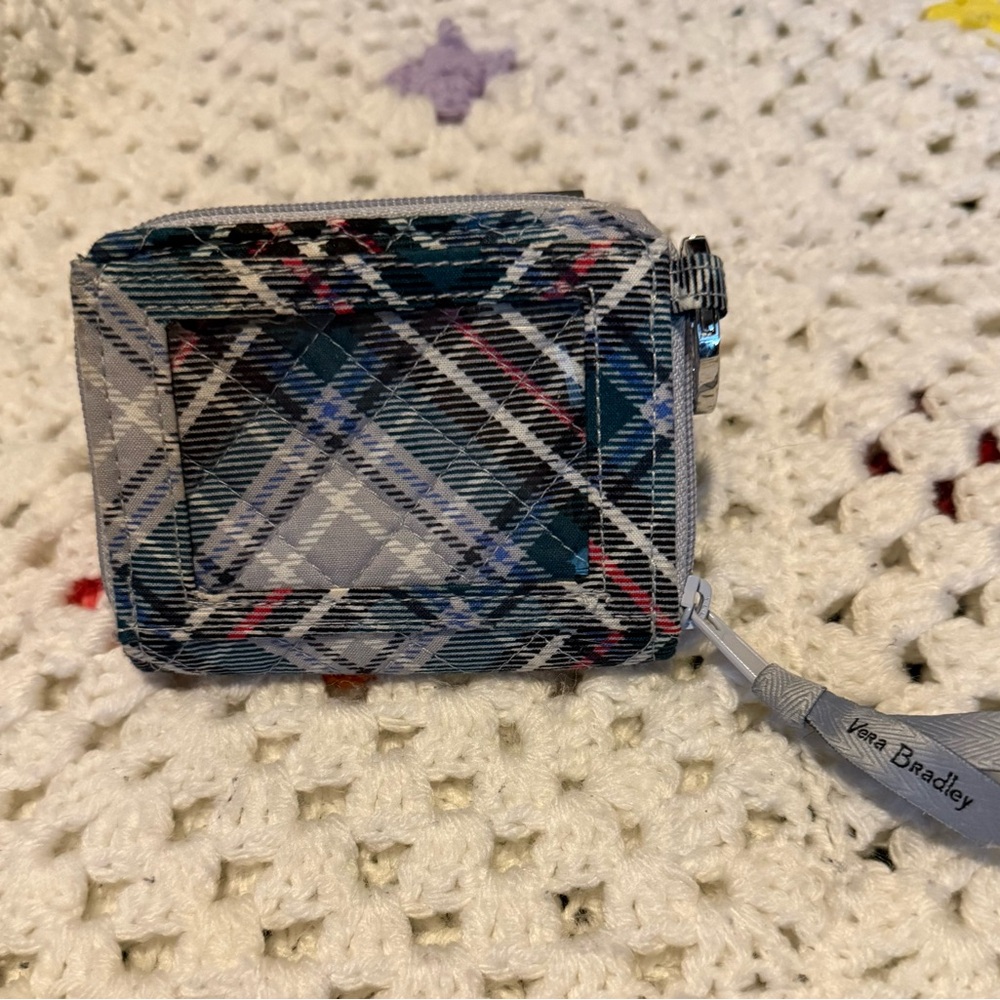 Vera Bradley Snow Plaid Petite Zip-around RFID wallet.